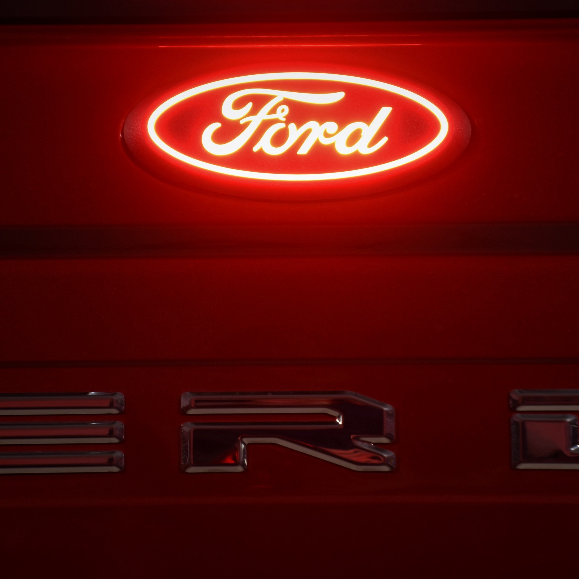 Premium Schutzabdeckung , schwarz mit roten Nähten, weißem Ford-Emblem