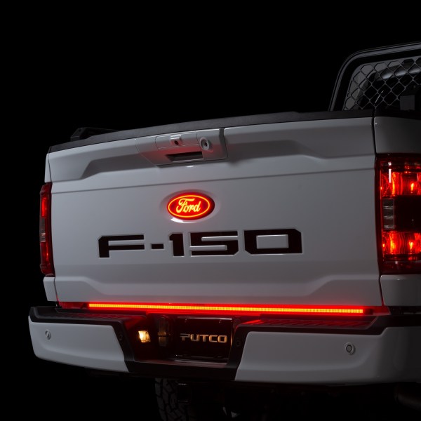 2015 to 2023 Ford F150 Putco Luminix LED Red Oval Tailgate Lighted Emblem - Fits All Models Except Platinum or Limited (Lighted side view)
