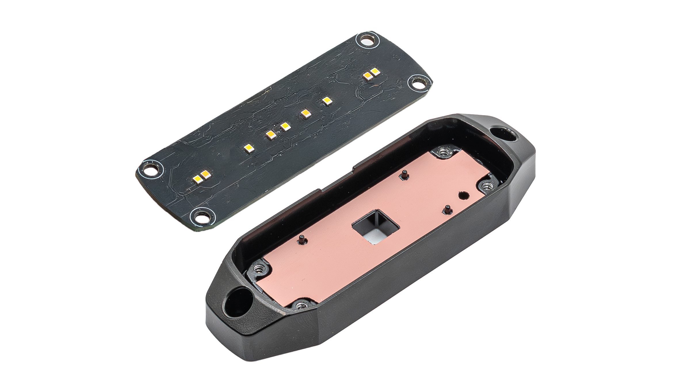 aluminum base includes a thermal pad for optimal performance and extend longevity