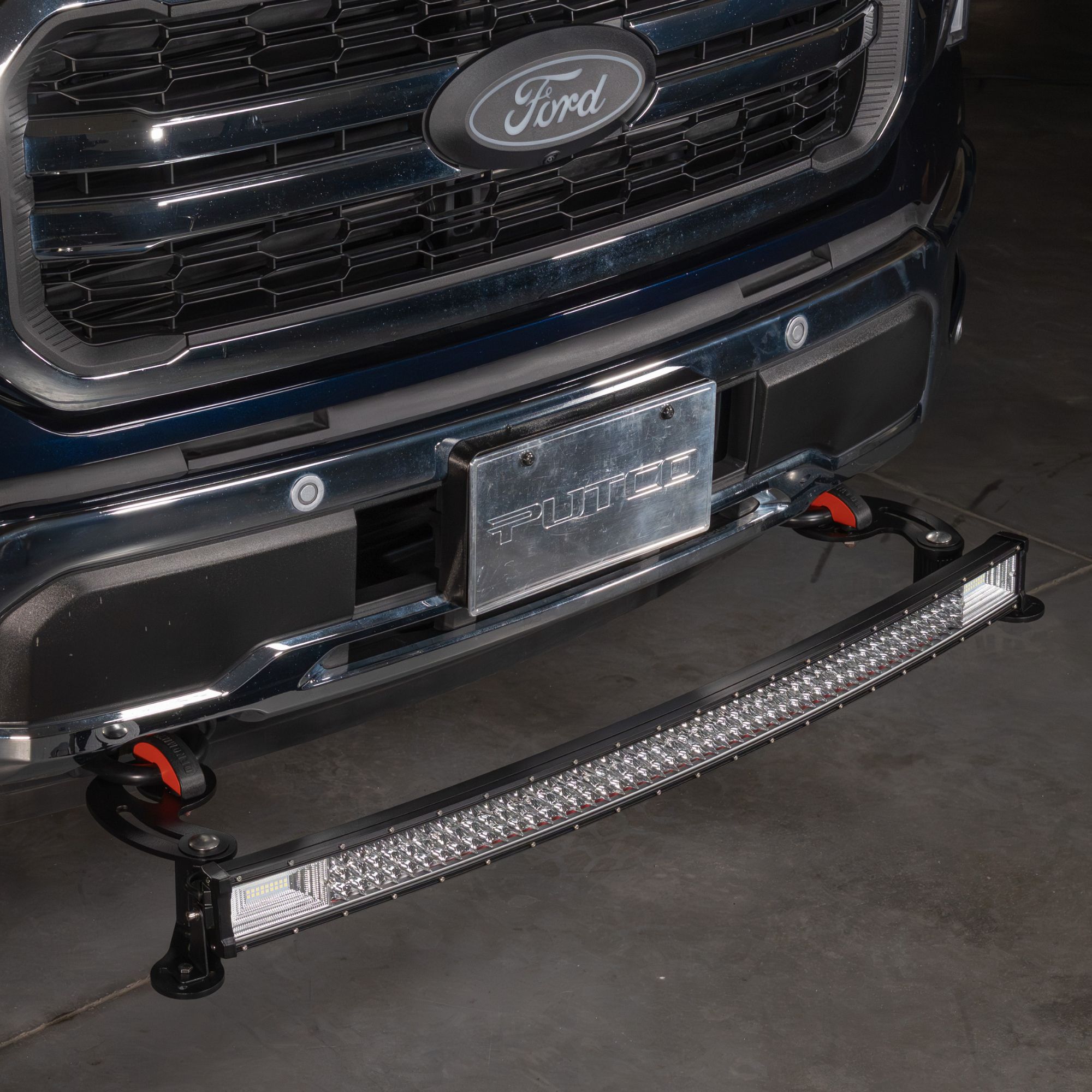 Angled shot of F-150 front tow hook with Denominator and 40 LED Angled shot of F-150 front tow hook with Denominator and 40 LED
