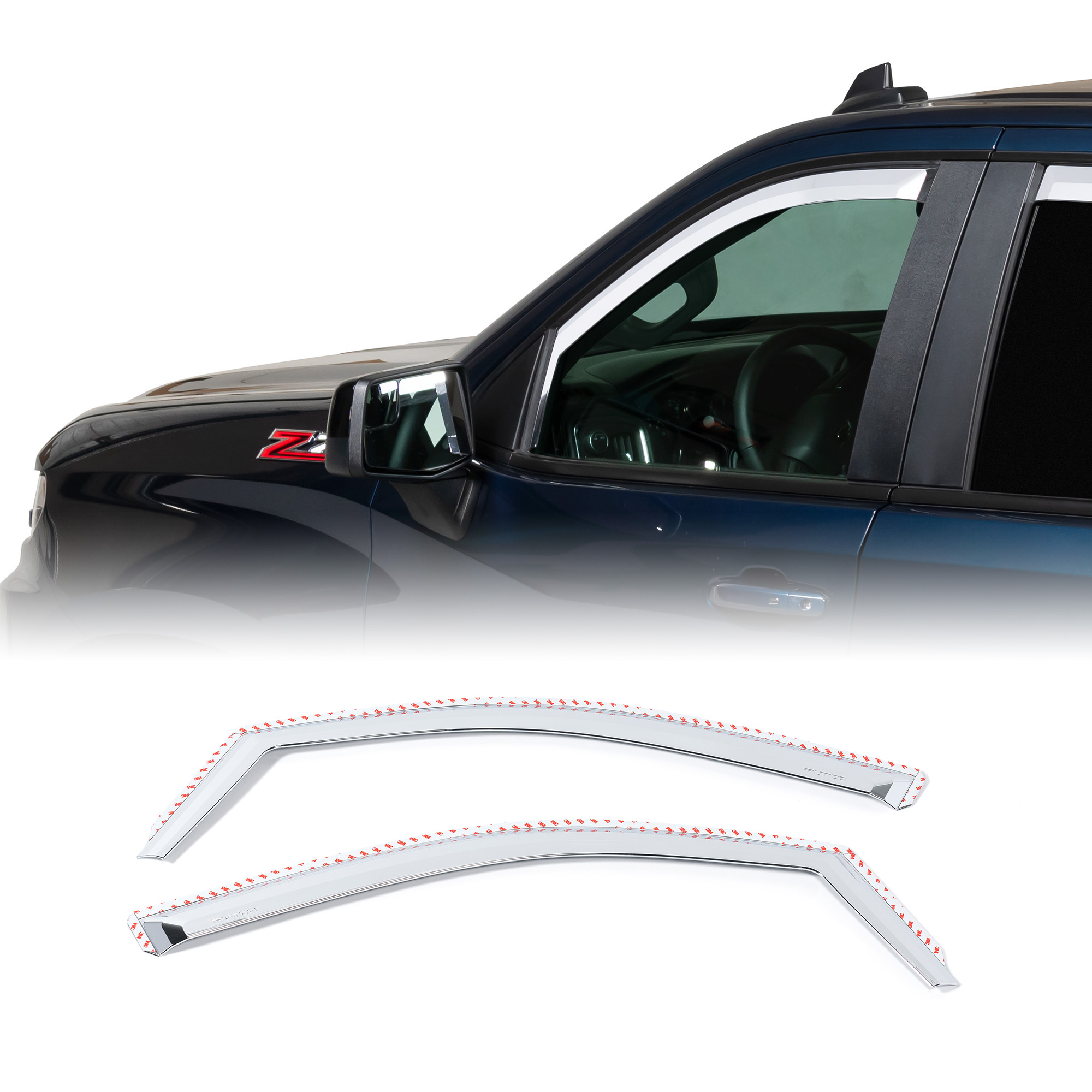 Chevy/GMC- Front Only Two Piece Chrome Window Visor Kit Chevy/GMC- Front Only Two Piece Chrome Window Visor Kit