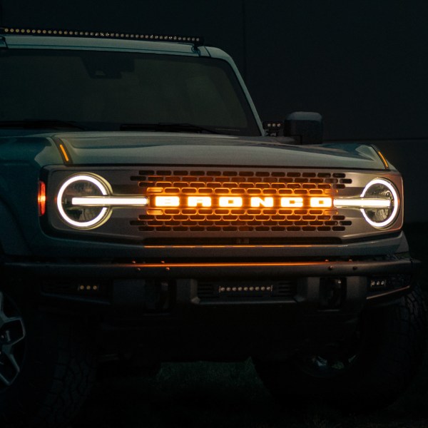 Putco Luminix Ford Bronco LED Grille Emblem at nigiht