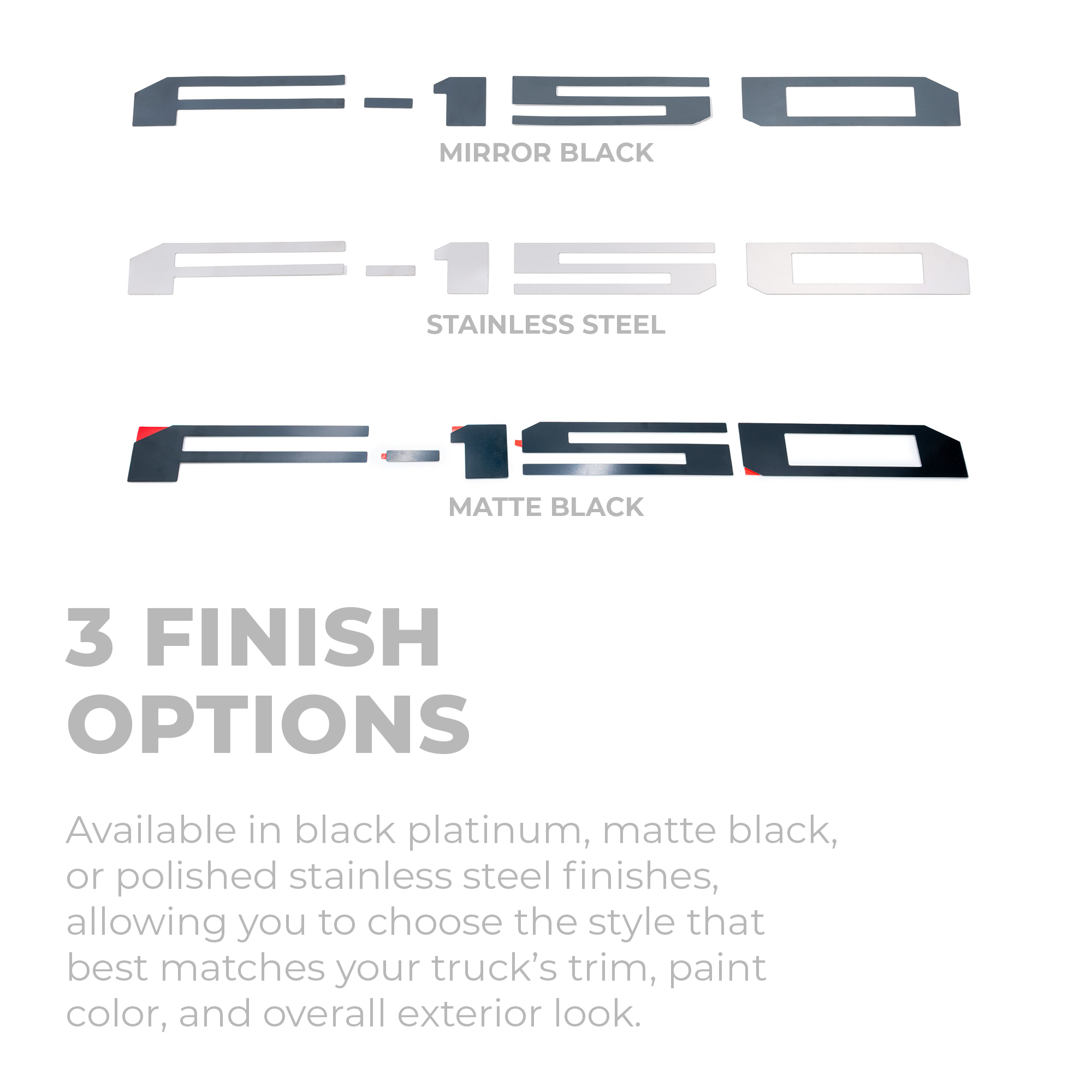 F150 Letter Kit - 3 Finish Options - Infographic