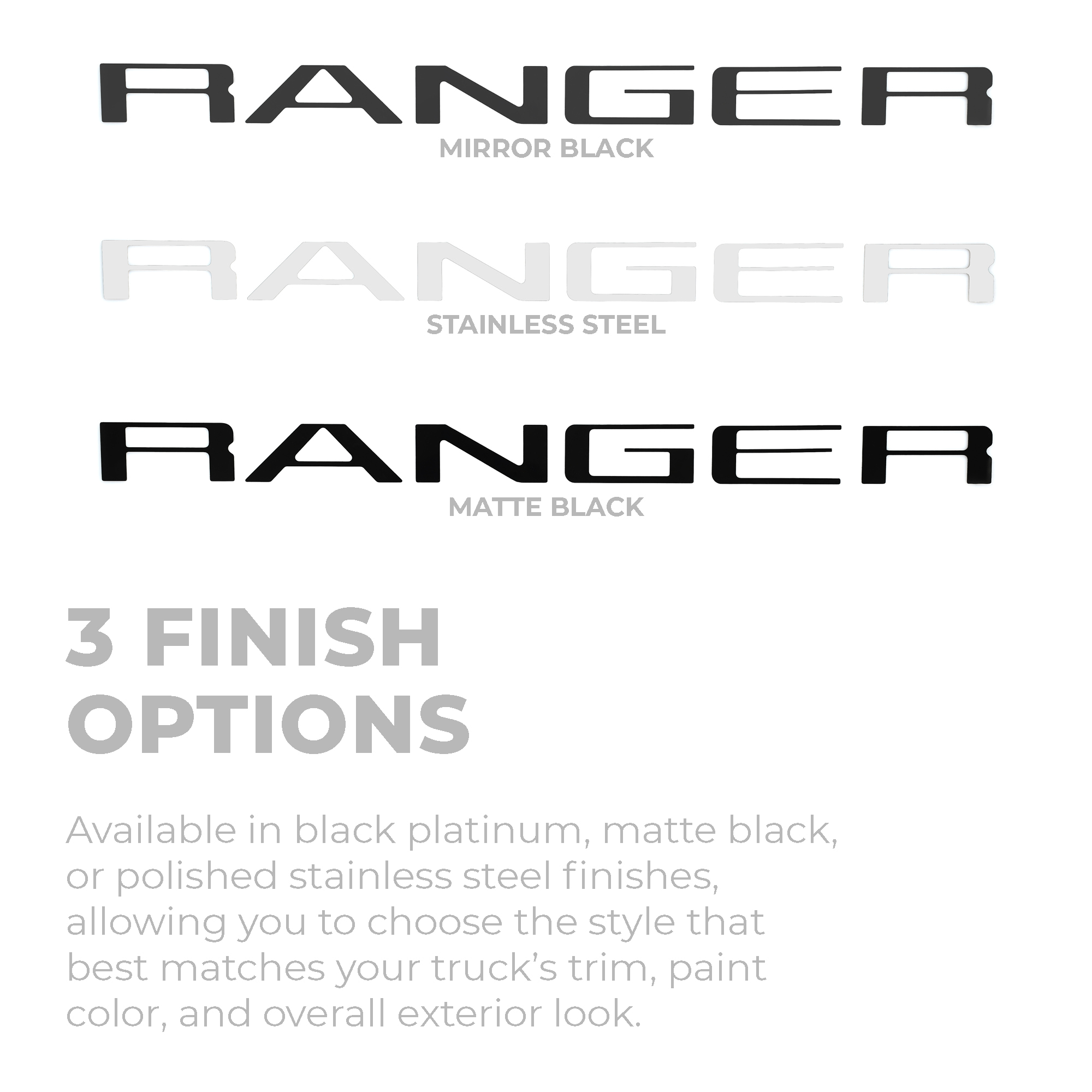 Ford Letter Kit - 3 Finish Options - Infographic