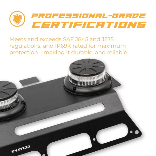 The Hornet Dual-Beacon meets and exceeds SAE J845 and J575 regulations, and is IP69K rated.