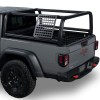 Angled view of a black MOLLE panel on Jeep Gladiator bed rack