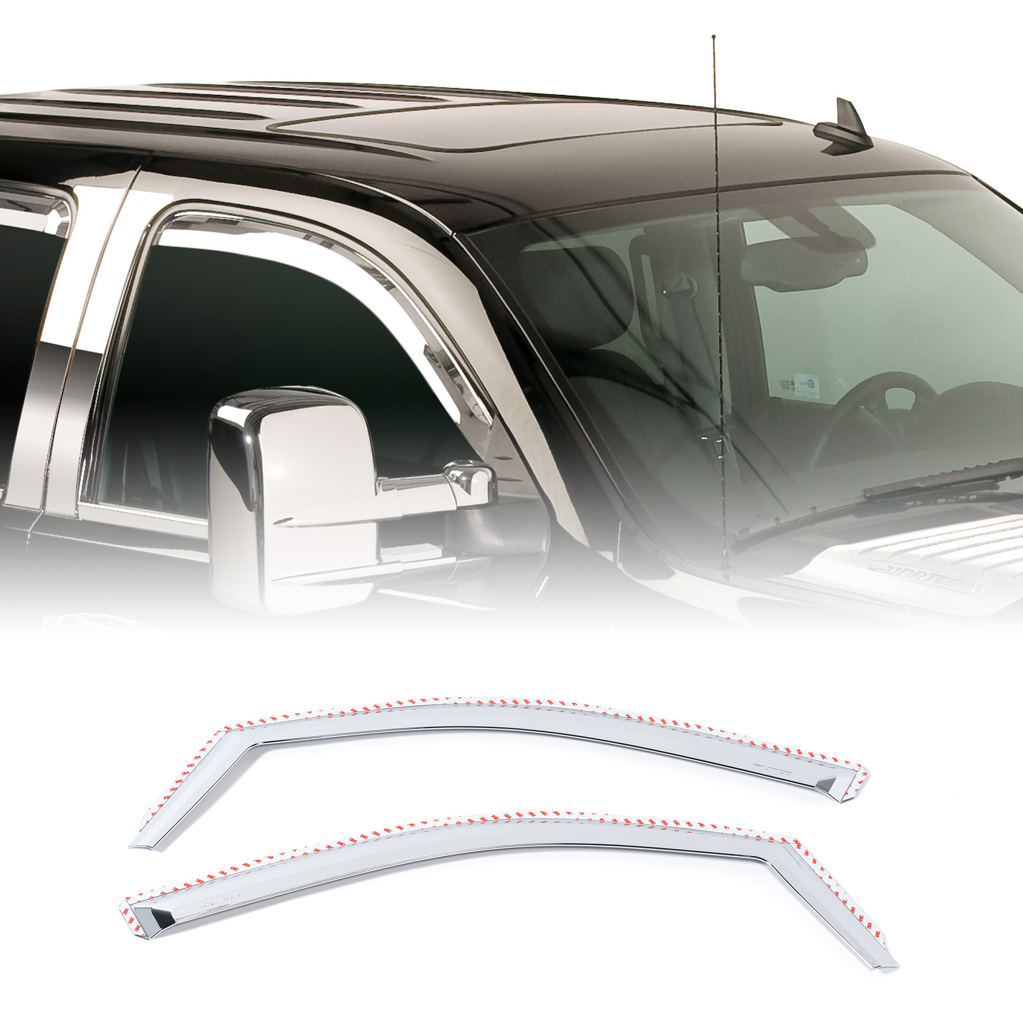 Chevy/GMC- Front Only Two Piece Chrome Window Visor Kit Chevy/GMC- Front Only Two Piece Chrome Window Visor Kit