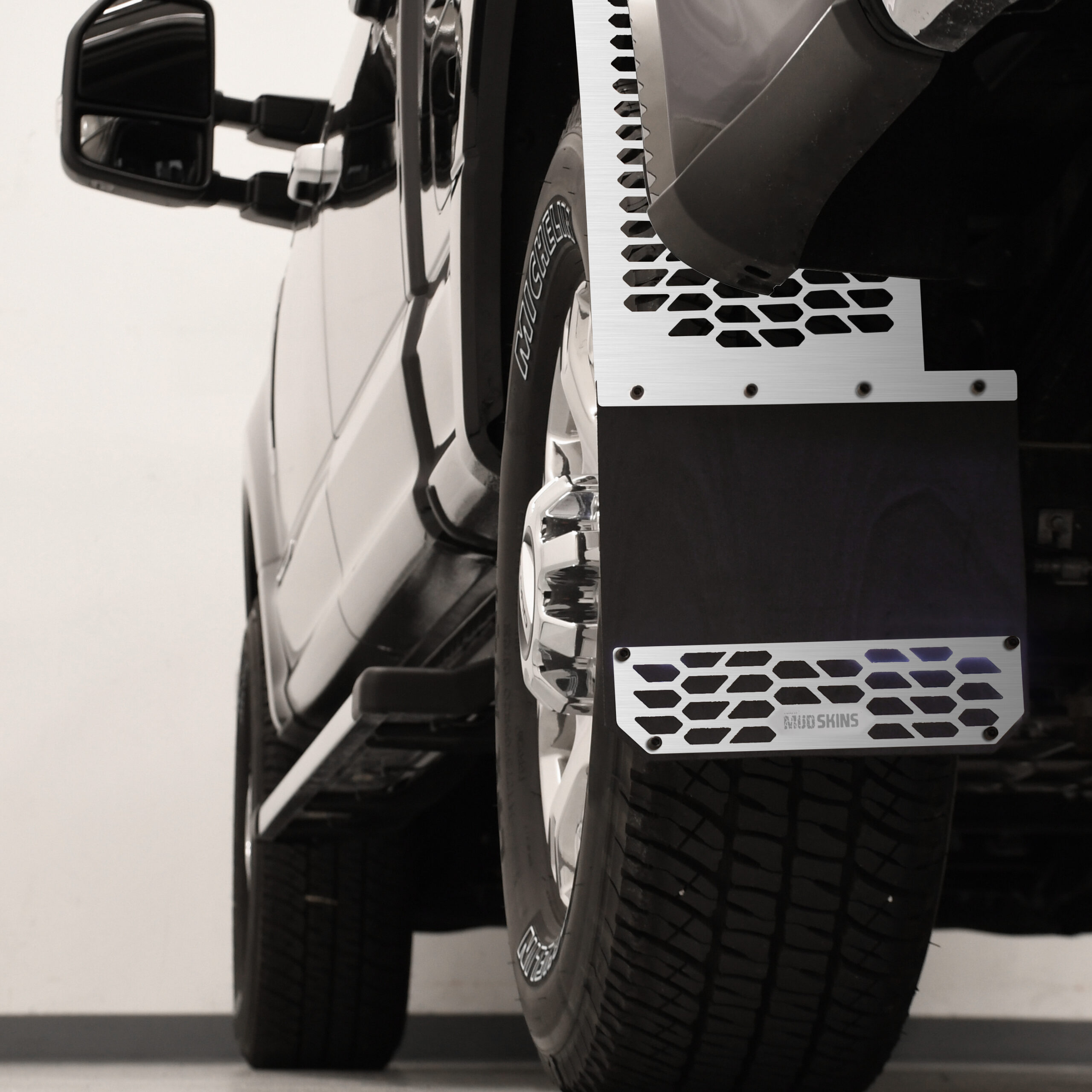 Putco Stainless Steel HEX Steel Mud Skins - Offset Mud Flaps