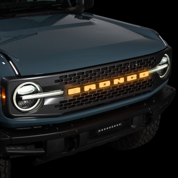 Putco Luminix Ford Bronco LED Grille Emblem-Side View - Amber