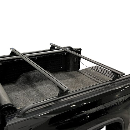 Putco T-Slot Locker Rails Shown with Rhino Vortex Aero Cross Bars Side View (Rhino Rack Not Included)
