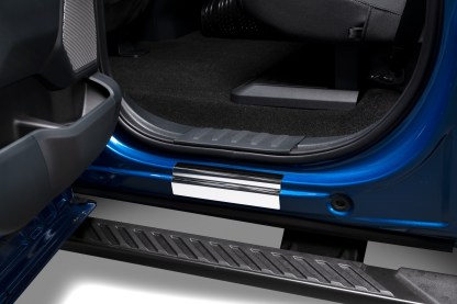 Super Duty Logo Door Sill Plates Kit Fits Ford F250, F350, F450, F550, 2023-2024 Crew Cab (Driver Rear View)