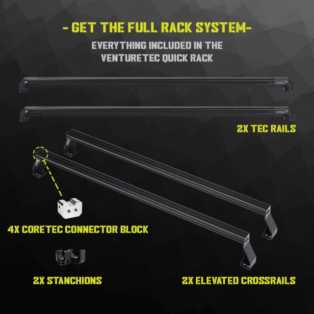 FULL RACK STYSTEM - Includes x2 TEC Rails, x2 Elevated Cross Rails, x4 CoreTEC connectors and x2 Center Stanchions