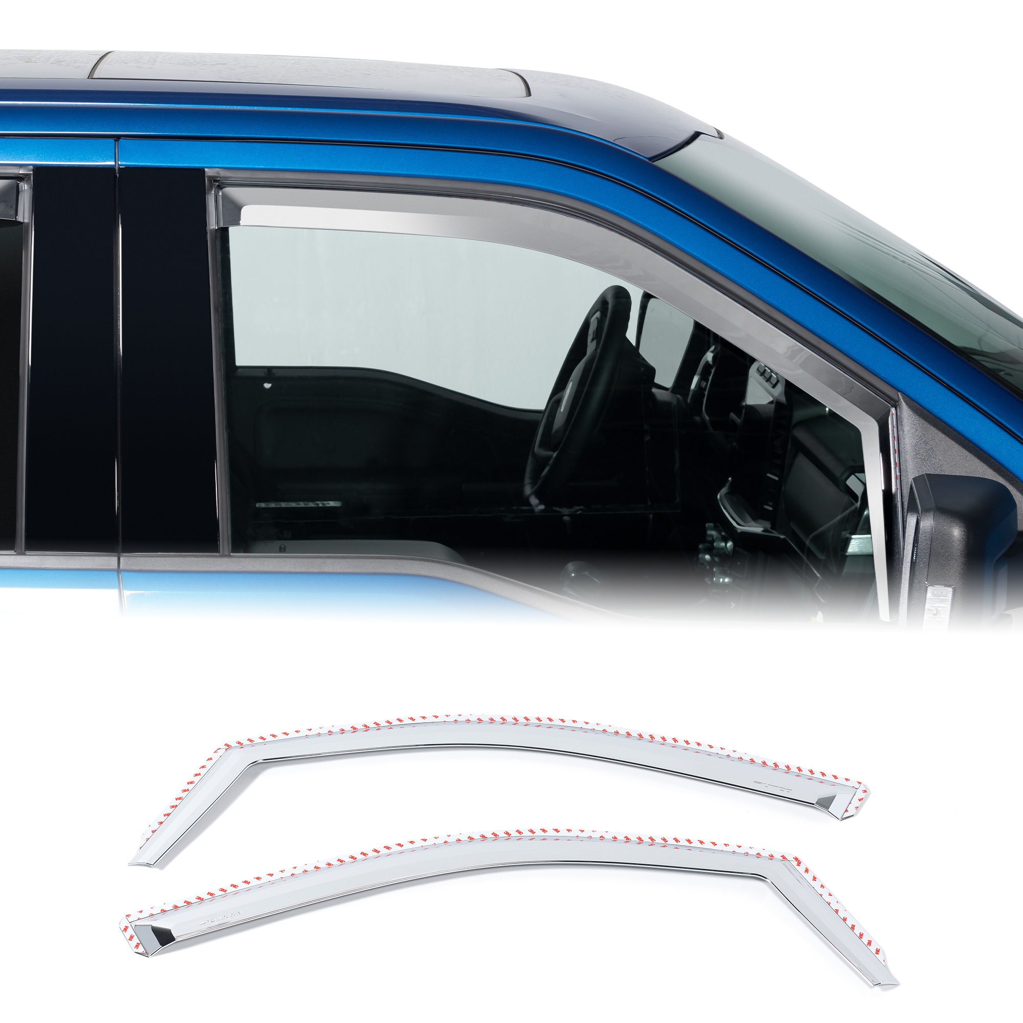 Ford - Front Only Two Piece Chrome Window Visor Kit Ford - Front Only Two Piece Chrome Window Visor Kit