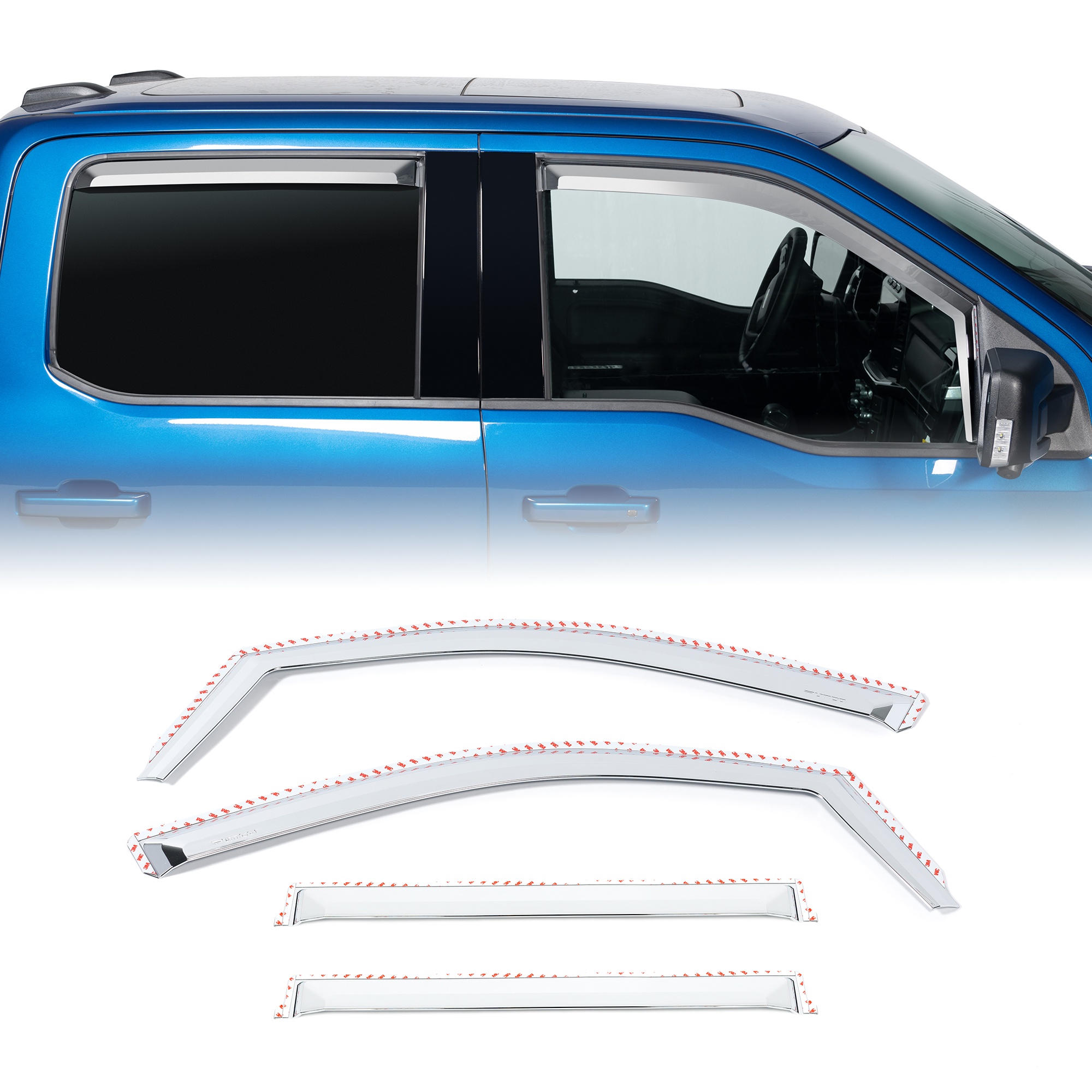 Ford - 4 Piece Chrome Window Visor Kit Ford - 4 Piece Chrome Window Visor Kit