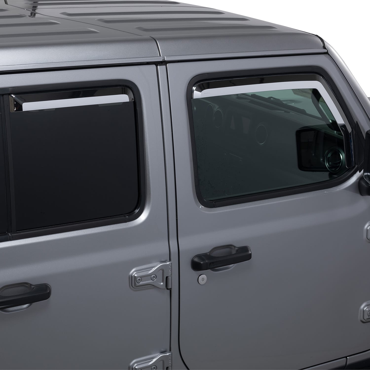 480228 - 07-18 Jeep Wrangler Putco Element Chrome Window Deflectors - Set  of 2 - In Channel Install