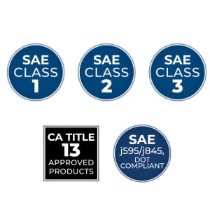 Exceeds SAE Class 1, 2, & 3 DOT J595/J845, & CA Title 13 Exceeds SAE Class 1, 2, & 3 DOT J595/J845, & CA Title 13